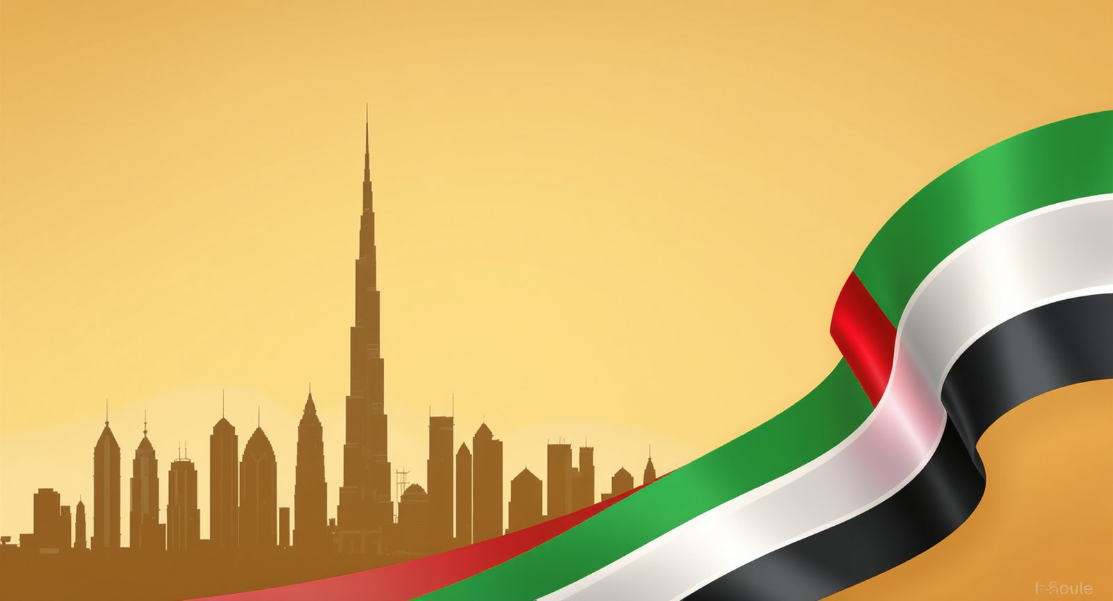 Dubai skyline and UAE flag